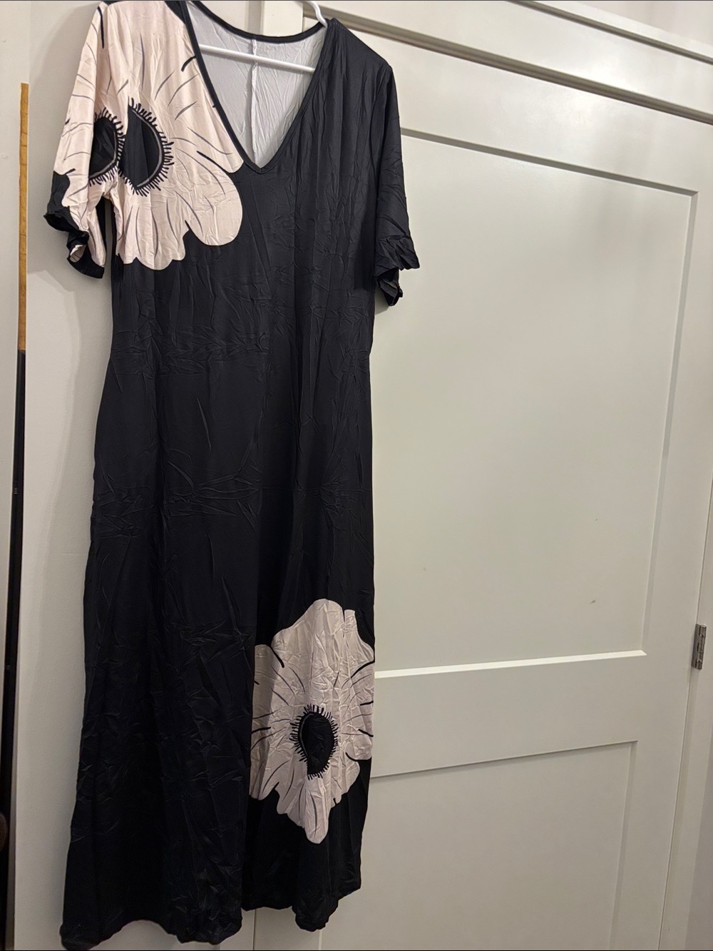 Black Floral V-Neck Maxi Dress with Cream Blooms